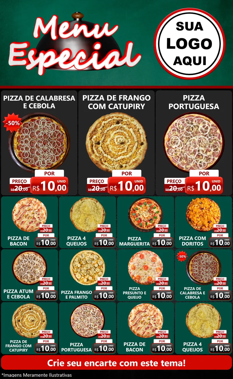 Modelo de Encarte para Encarte Grande com o tema Menu Especial para Pizzaria