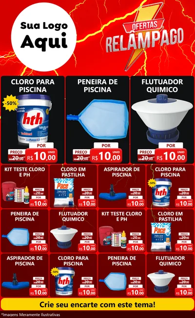 Modelo de Encarte para Encarte Grande com o tema Ofertas Relâmpago para Produtos para Piscina