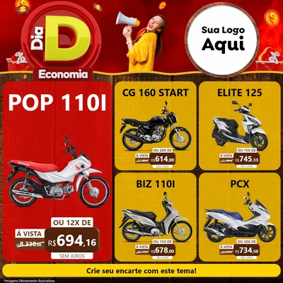 Modelo de Rede Social para Feed Facebook com o tema Dia D Economia para Concessionaria de Motos