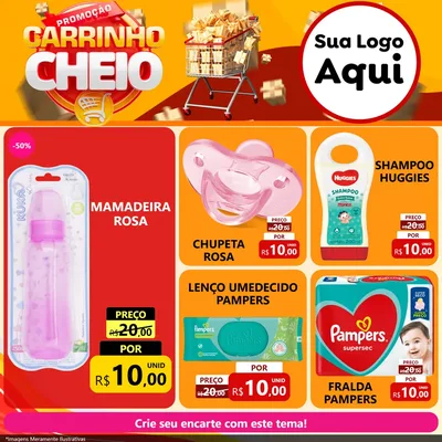 Modelo de Rede Social para Feed Facebook com o tema Promoção carrinho cheio para Bebês