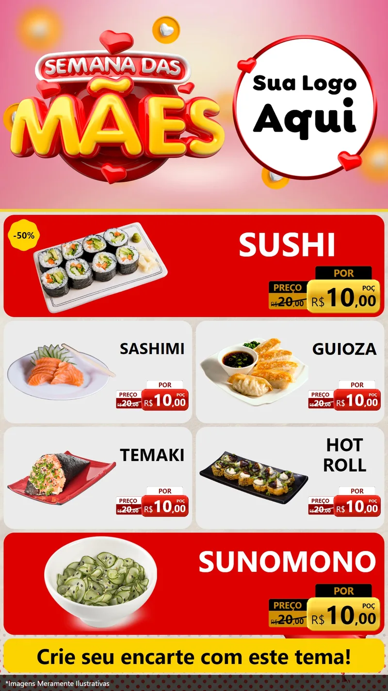 Modelo de TV para TV Vertical com o tema Semana das Mães para Comida japonesa