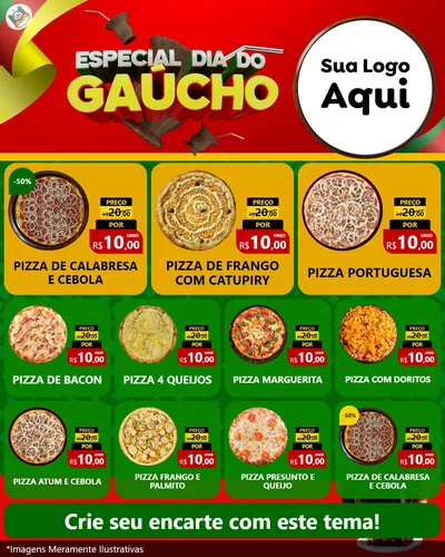 Modelo de Rede Social para Feed Instagram com o tema Especial Dia do Gaúcho para Pizzaria