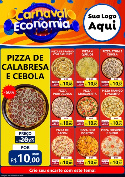 Modelo de Encarte para Encarte A4 Vertical com o tema Carnaval da Economia para Pizzaria