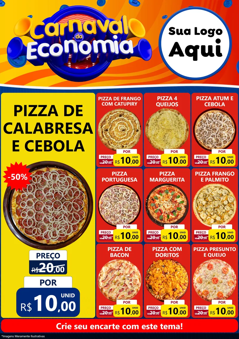 Modelo de Encarte para Encarte A4 Vertical com o tema Carnaval da Economia para Pizzaria