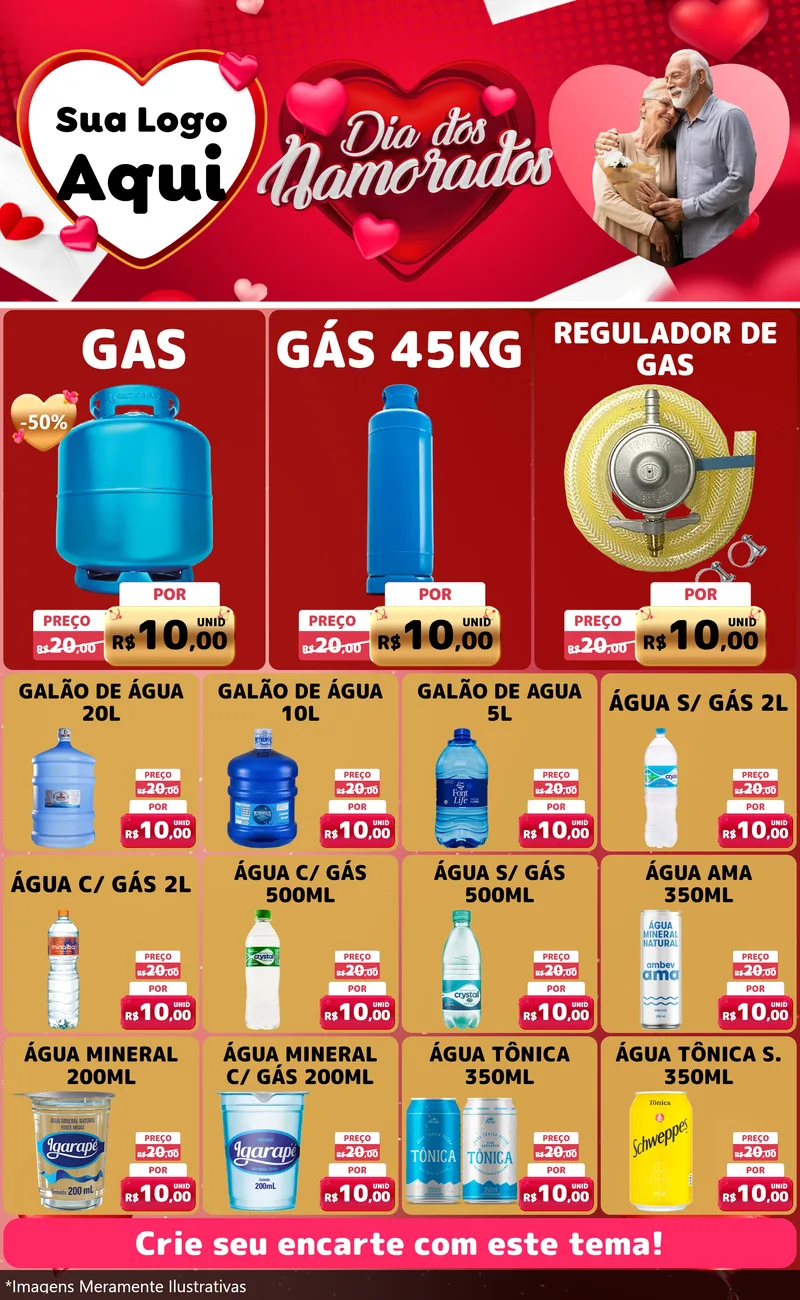 Modelo de Encarte para Encarte Grande com o tema Dia Dos Namorados para Água e gás