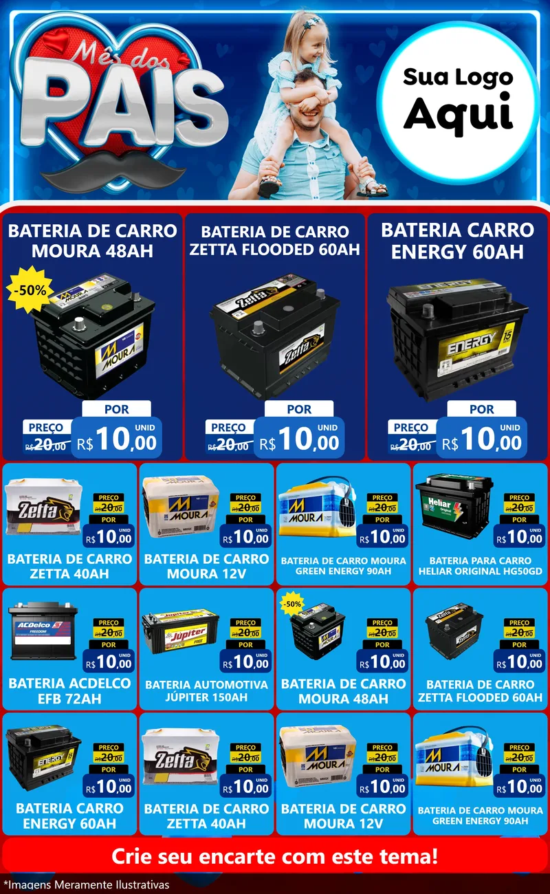 Modelo de Encarte para Encarte Grande com o tema Mês Dos Pais para Baterias Elétricas