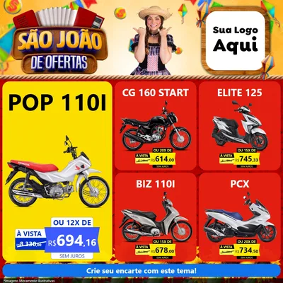 Modelo de Rede Social para Feed Facebook com o tema São João de Ofertas para Concessionaria de Motos