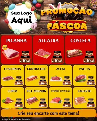 Modelo de Rede Social para Feed Instagram com o tema Promoção Páscoa para Açougue