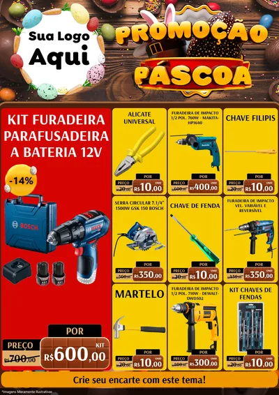 Modelo de Encarte para Encarte A4 Vertical com o tema Promoção Páscoa para Maquinas e Ferramentas