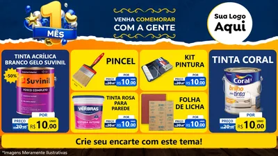 Modelo de TV para TV Horizontal com o tema Um Mês de Aniversário para Tintas e Ferramentas