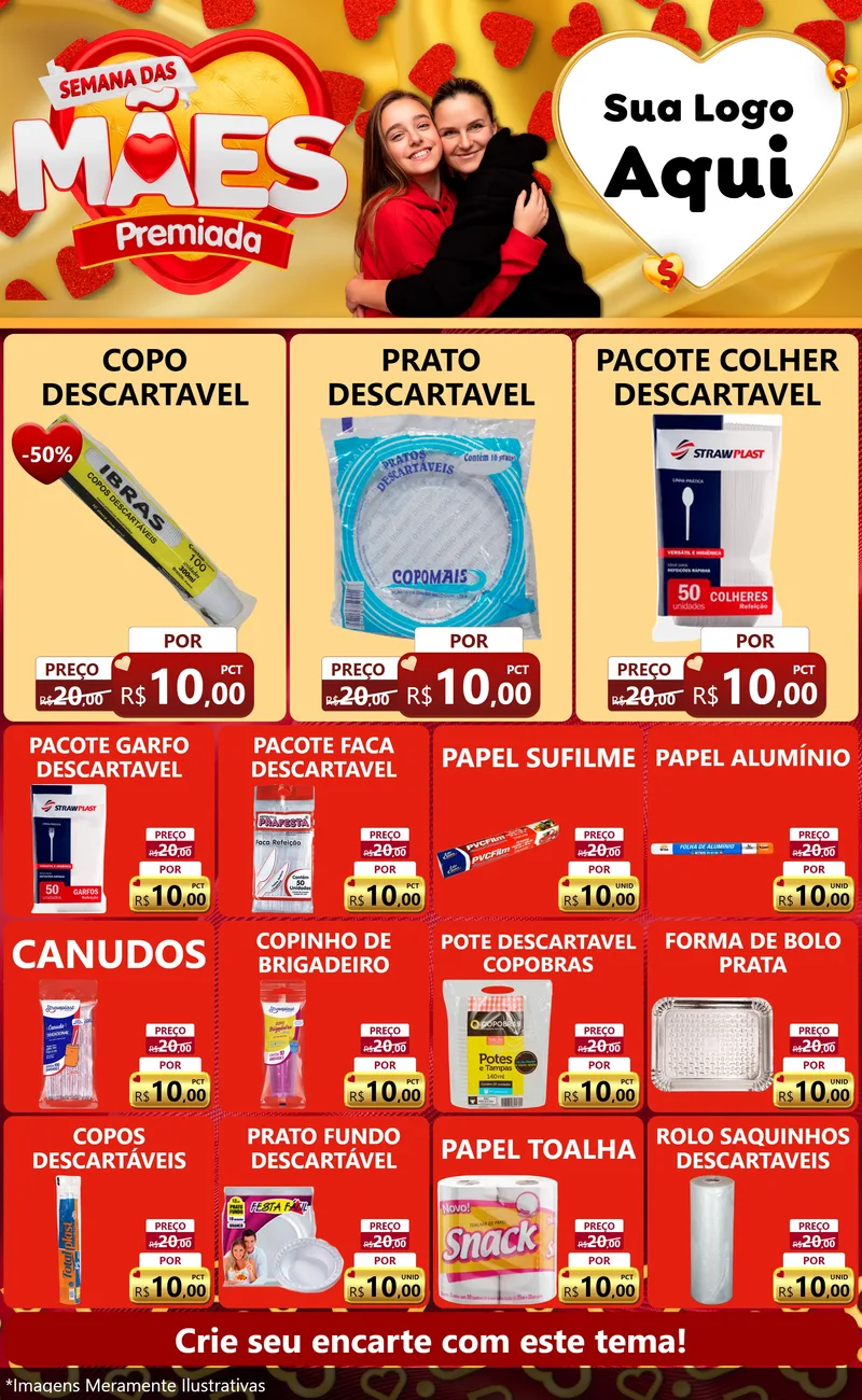 Modelo de Encarte para Encarte Grande com o tema Semana das Mães Premiada para Embalagens