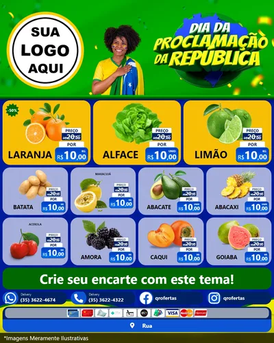 Modelo de Rede Social para Feed Instagram com o tema Dia Da Proclamação Da República para Hortifrúti