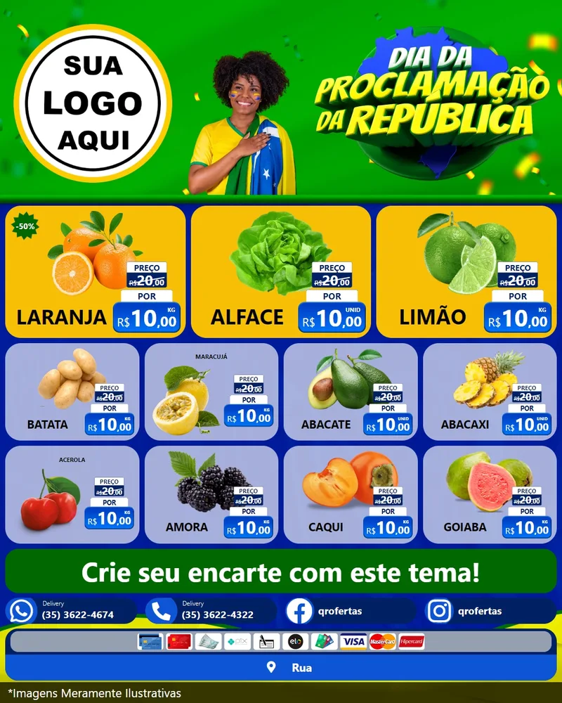 Modelo de Rede Social para Feed Instagram com o tema Dia Da Proclamação Da República para Hortifrúti