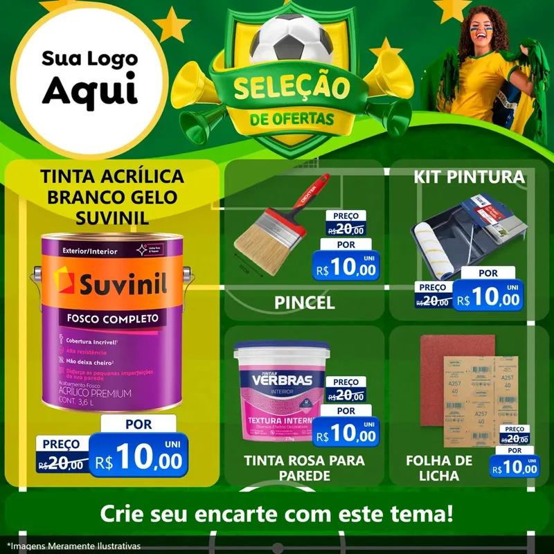 Modelo de Rede Social para Feed Facebook com o tema Seleção de Ofertas - Copa para Tintas e Ferramentas