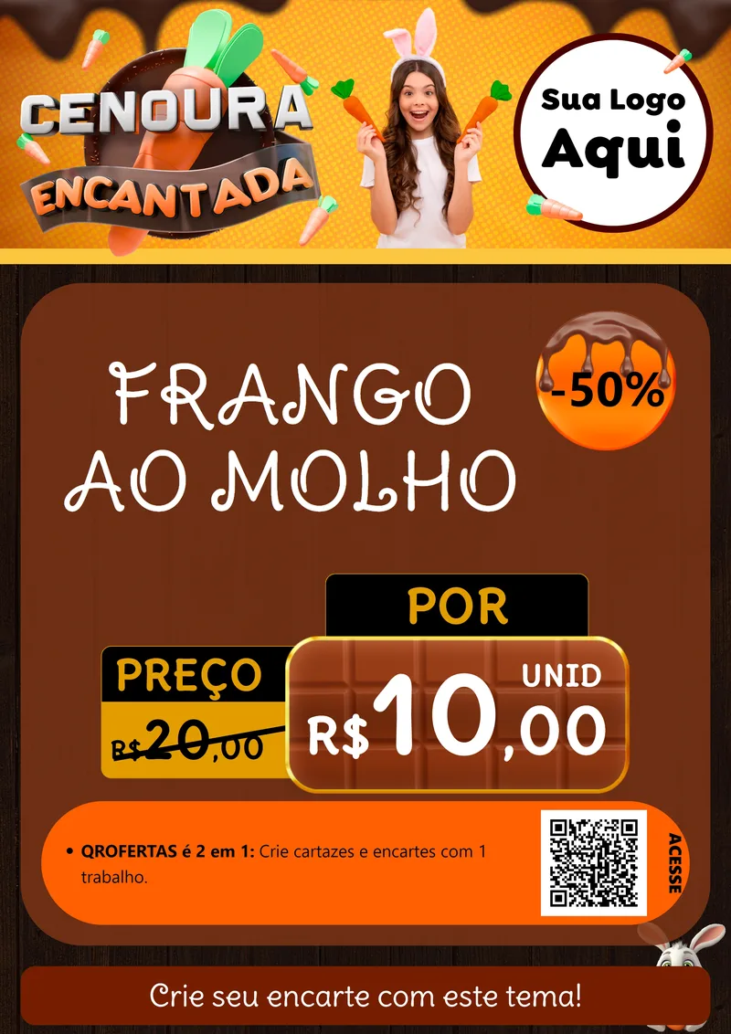 Modelo de Cartaz para Cartaz A4 Vertical com o tema Cenoura Encantada - Páscoa para Restaurante