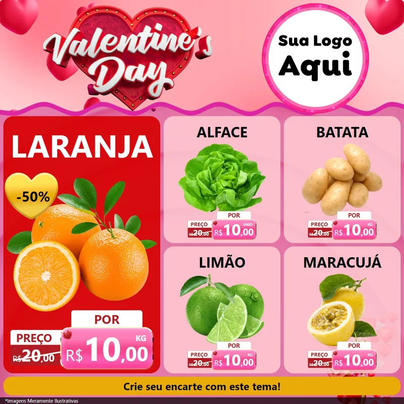 Modelo de Rede Social para Feed Facebook com o tema Valentine's Day para Hortifrúti