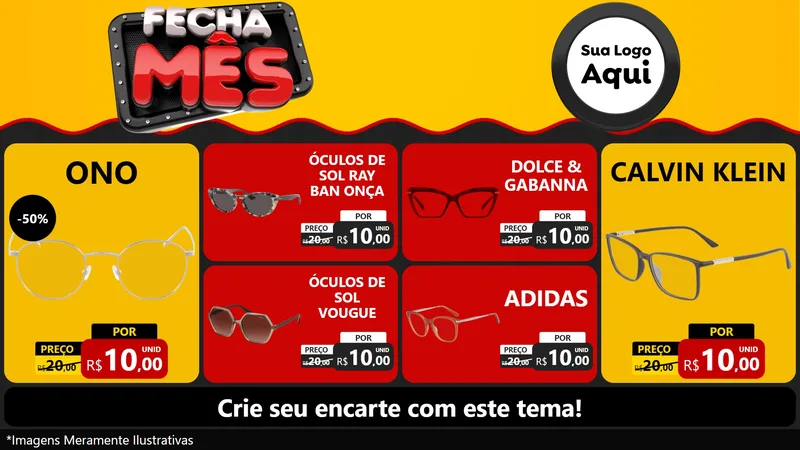 Modelo de TV para TV Horizontal com o tema Fecha Mês para Óticas