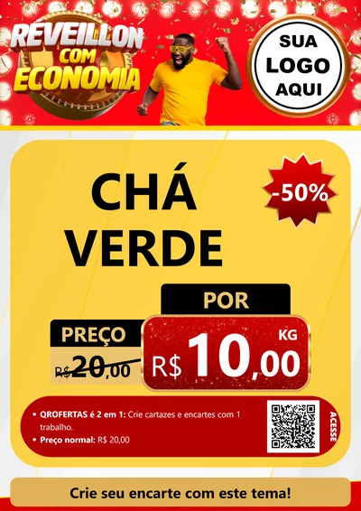 Modelo de Cartaz para Cartaz A4 Vertical com o tema Réveillon com Economia para Produtos Naturais