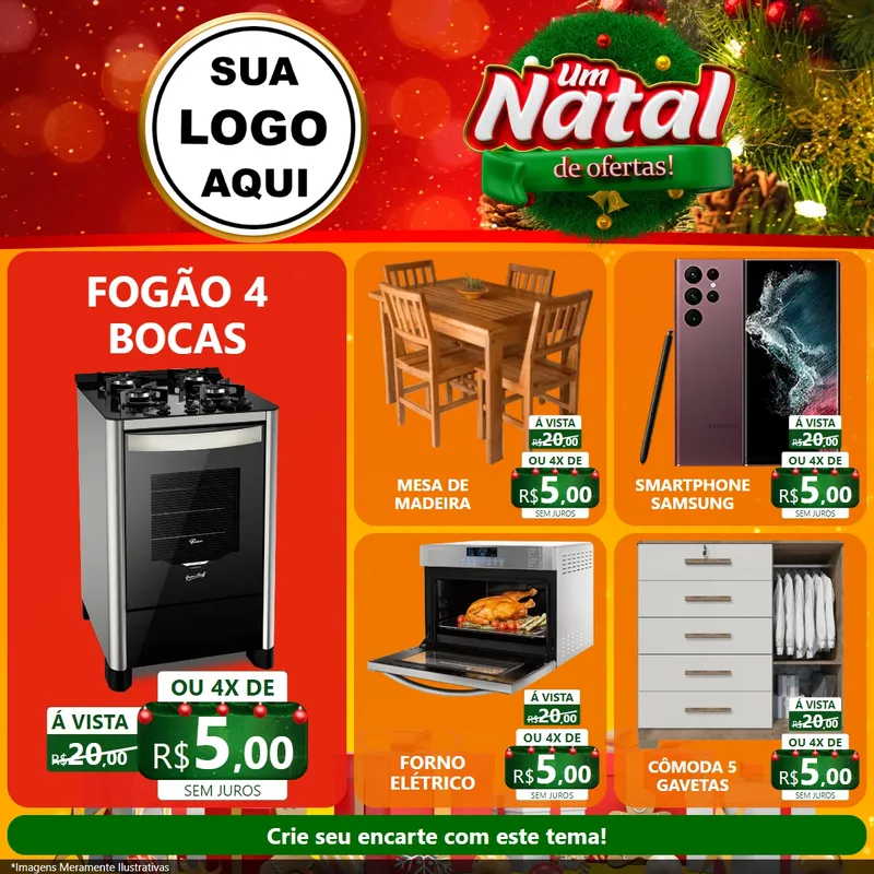 Modelo de Rede Social para Feed Facebook com o tema Um Natal de Ofertas para Móveis e Eletro