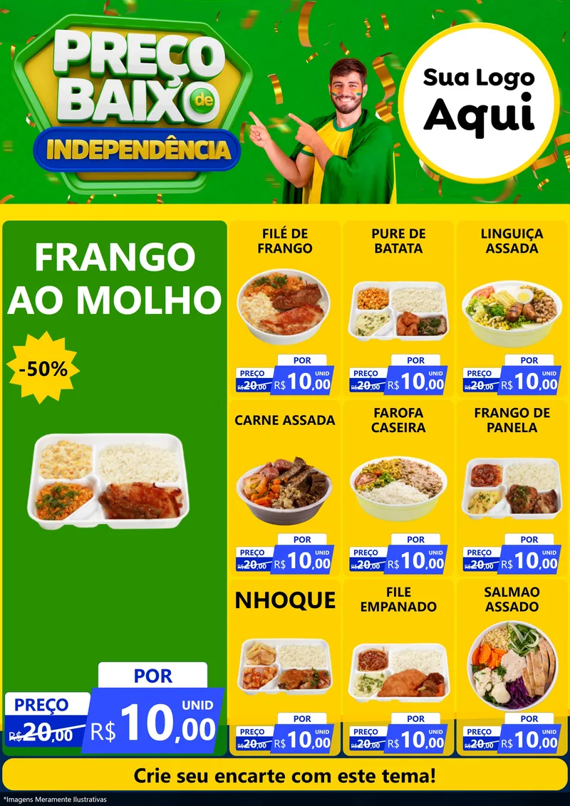 Modelo de Encarte para Encarte A4 Vertical com o tema Preço Baixo de Independência para Restaurante