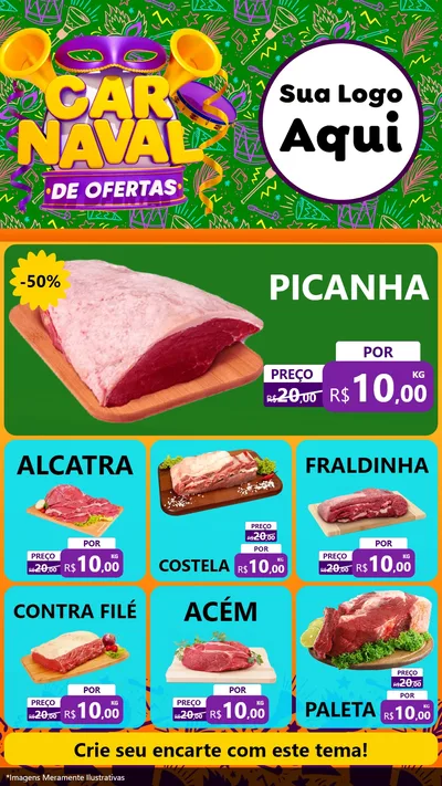 Modelo de Rede Social para Stories com o tema Carnaval de Ofertas para Açougue