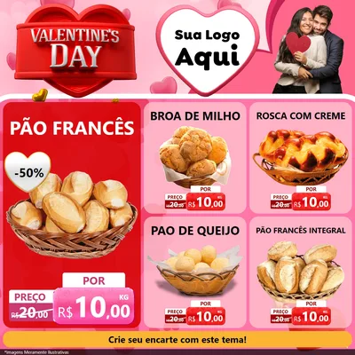 Modelo de Rede Social para Feed Facebook com o tema Valentine's Day para Padaria