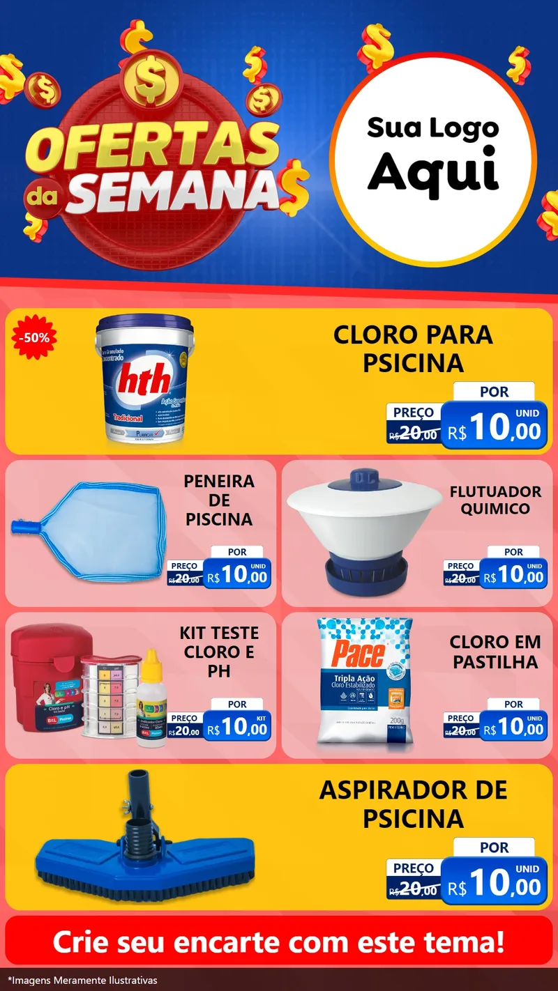 Modelo de TV para TV Vertical com o tema Ofertas Da Semana para Produtos para Piscina