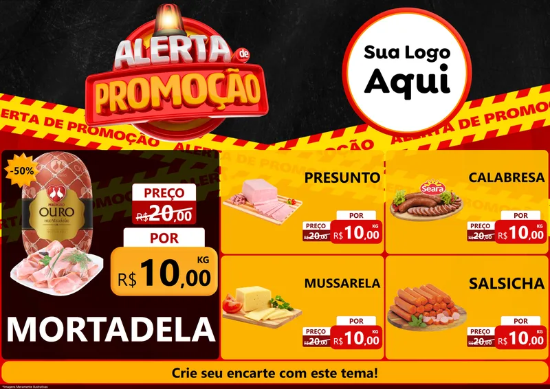 Modelo de Encarte para Encarte A4 Horizontal com o tema Alerta de Promoção para Frios e Laticínios