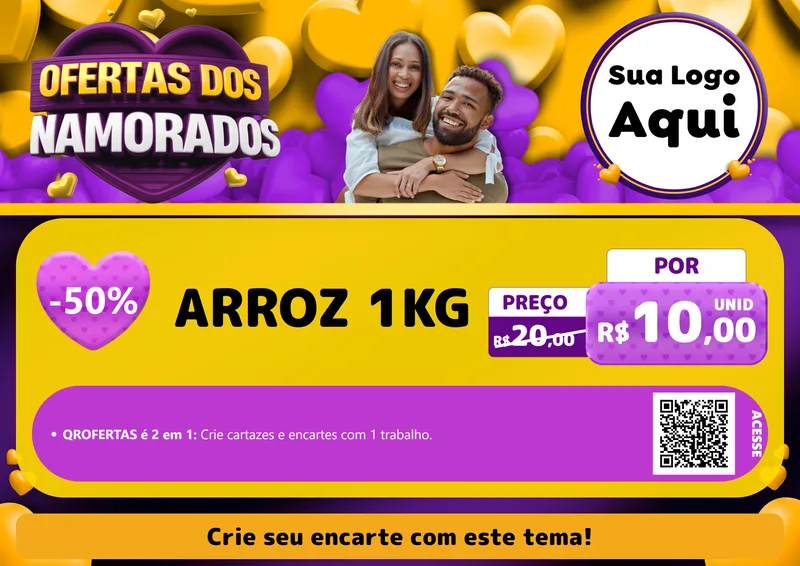 Modelo de Cartaz para Cartaz A4 Horizontal com o tema Oferta Dos Namorados para Supermercado