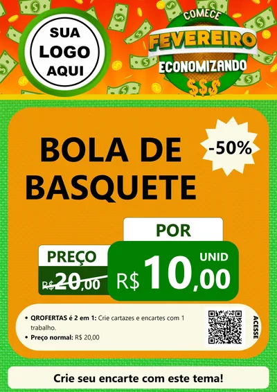 Modelo de Cartaz para Cartaz A4 Vertical com o tema Comece Fevereiro Economizando para Artigos Esportivos