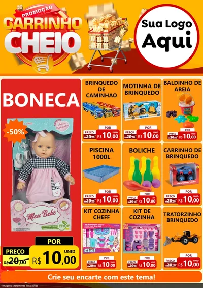 Modelo de Encarte para Encarte A4 Vertical com o tema Promoção carrinho cheio para Brinquedos