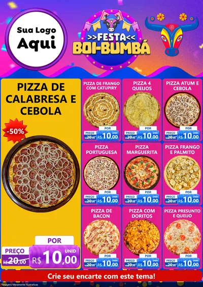 Modelo de Encarte para Encarte A4 Vertical com o tema Festa Boi-Bumbá para Pizzaria