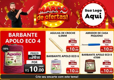 Modelo de Encarte para Encarte A4 Horizontal com o tema Março de Ofertas! para Armarinho e Aviamentos