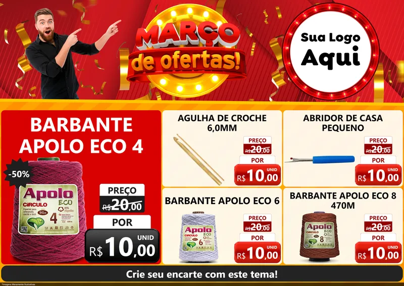 Modelo de Encarte para Encarte A4 Horizontal com o tema Março de Ofertas! para Armarinho e Aviamentos