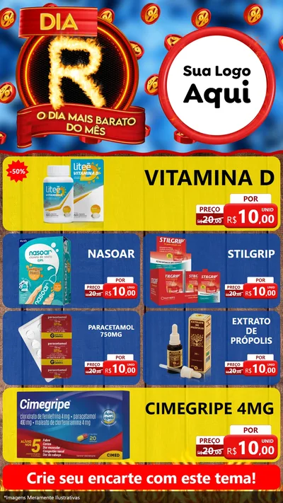 Modelo de TV para TV Vertical com o tema Dia R - O Dia Mais Barato Do Mês para Farmácia