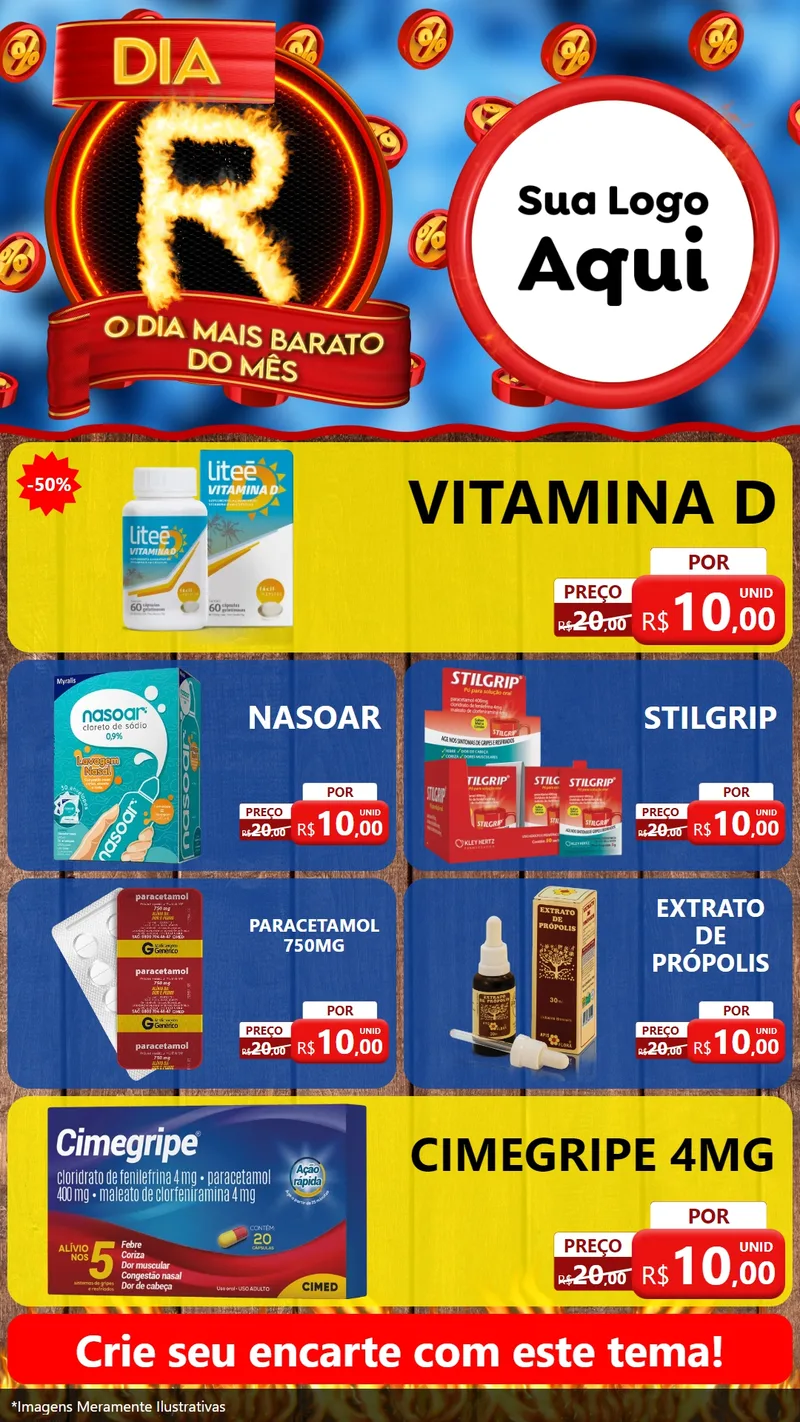Modelo de TV para TV Vertical com o tema Dia R - O Dia Mais Barato Do Mês para Farmácia