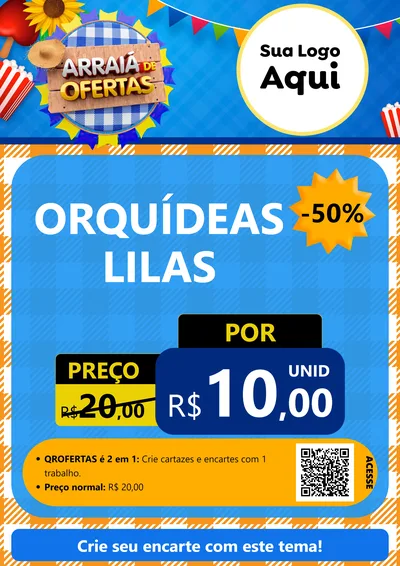 Modelo de Cartaz para Cartaz A4 Vertical com o tema Arraiá de Ofertas para Floricultura e jardim