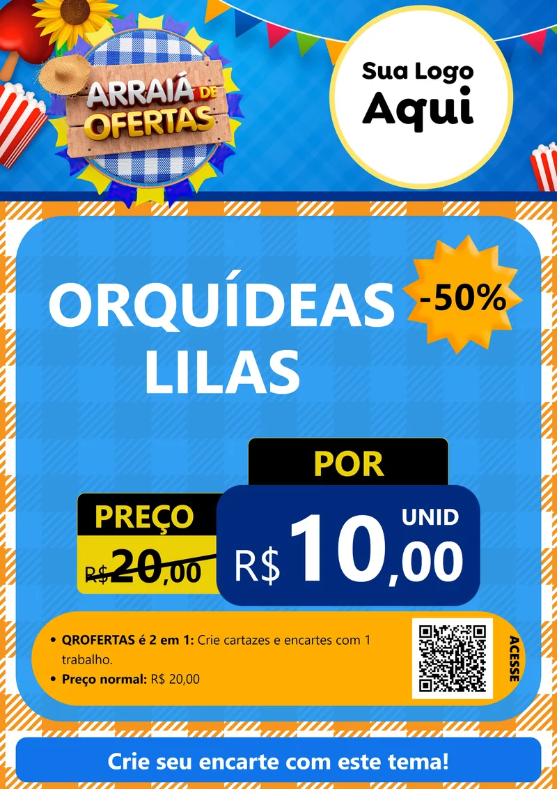 Modelo de Cartaz para Cartaz A4 Vertical com o tema Arraiá de Ofertas para Floricultura e jardim