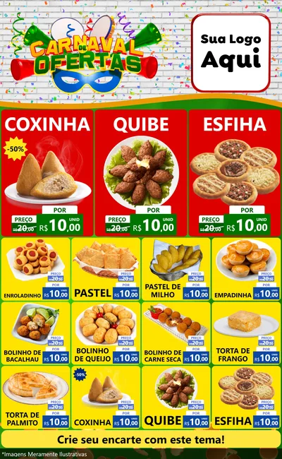 Modelo de Encarte para Encarte Grande com o tema Carnaval de Ofertas para Salgadaria