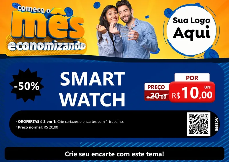 Modelo de Cartaz para Cartaz A4 Horizontal com o tema Comece O Mês Economizando para Informática