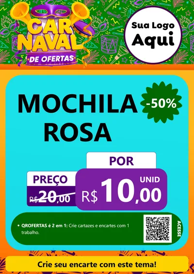 Modelo de Cartaz para Cartaz A4 Vertical com o tema Carnaval de Ofertas para Papelaria