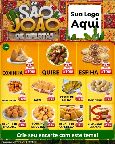 Modelo de Rede Social para Feed Instagram com o tema São João de Muitas Ofertas - Junina para Salgadaria