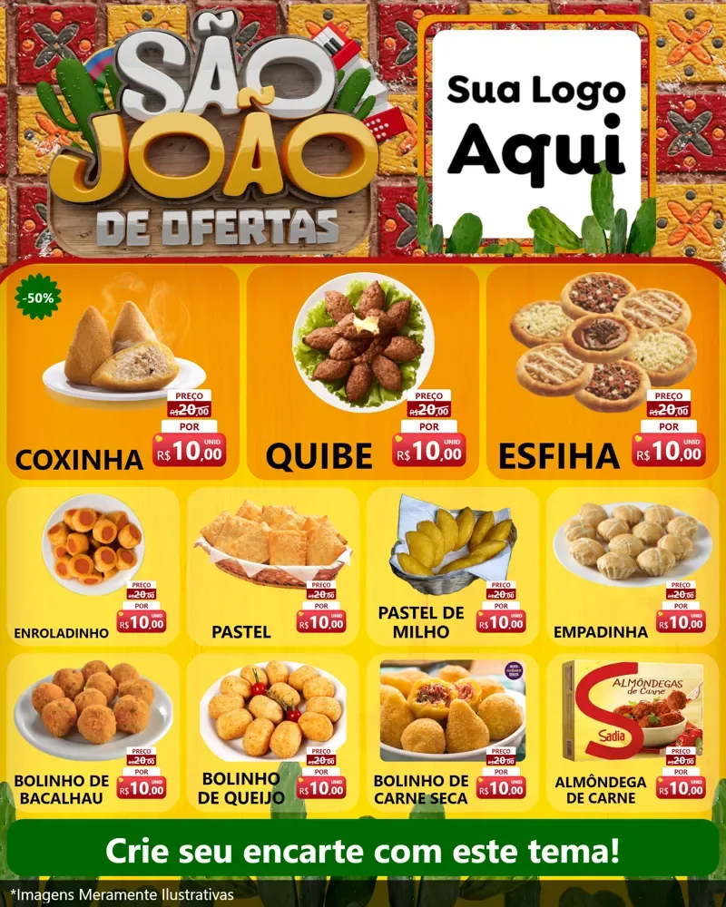 Modelo de Rede Social para Feed Instagram com o tema São João de Muitas Ofertas - Junina para Salgadaria