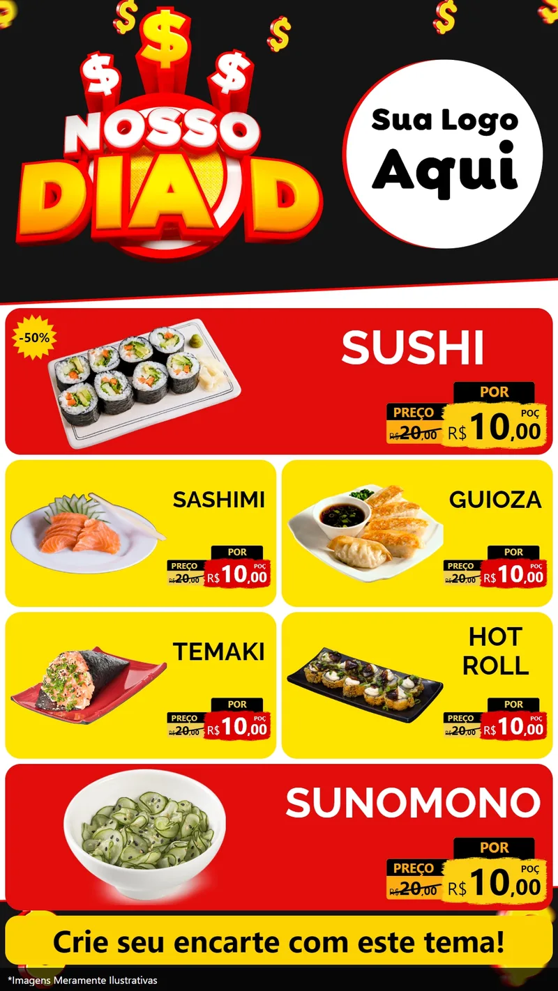 Modelo de TV para TV Vertical com o tema Nosso Dia D para Comida japonesa