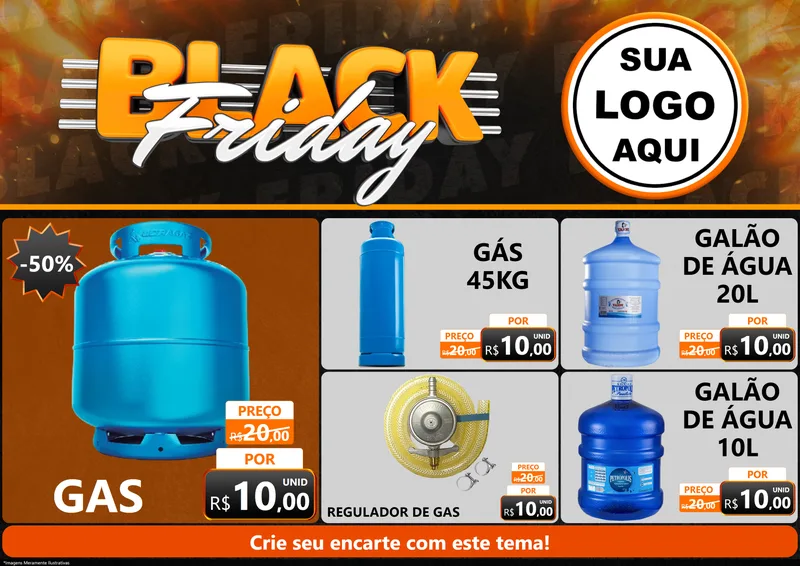 Modelo de Encarte para Encarte A4 Horizontal com o tema Black Friday para Água e gás