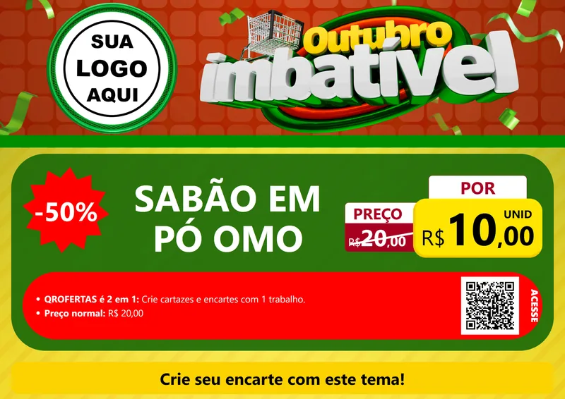 Modelo de Cartaz para Cartaz A4 Horizontal com o tema Outubro Imbatível para Produtos de Limpeza