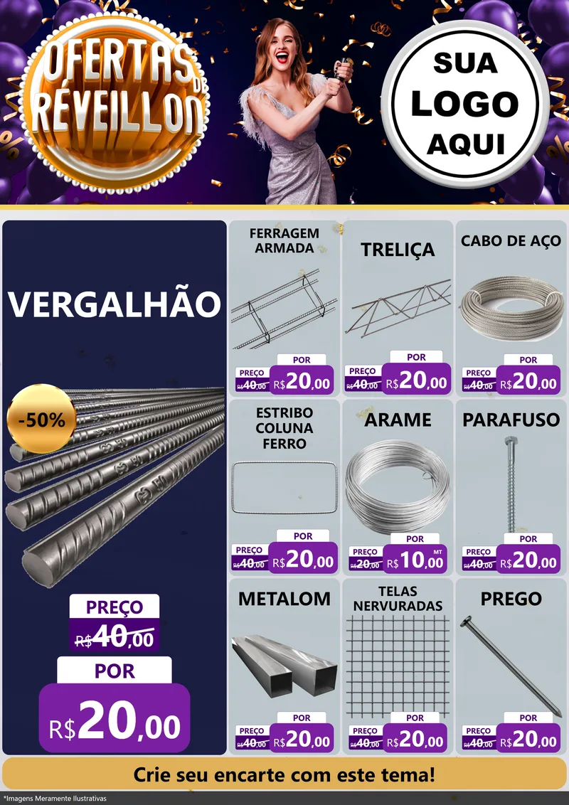 Modelo de Encarte para Encarte A4 Vertical com o tema Ofertas de Réveillon para Ferragens