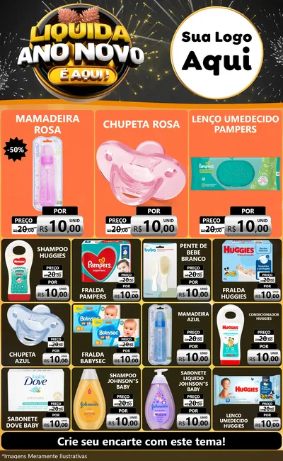 Modelo de Encarte para Encarte Grande com o tema Liquida Ano Novo É Aqui! para Bebês