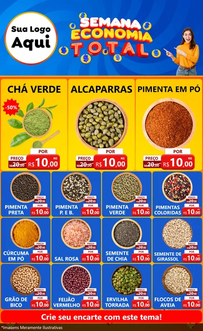 Modelo de Encarte para Encarte Grande com o tema Semana Economia Total para Produtos Naturais