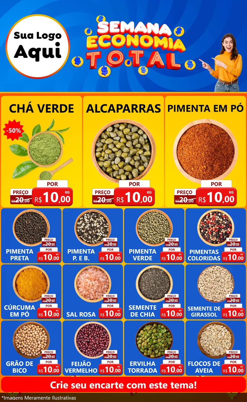 Modelo de Encarte para Encarte Grande com o tema Semana Economia Total para Produtos Naturais